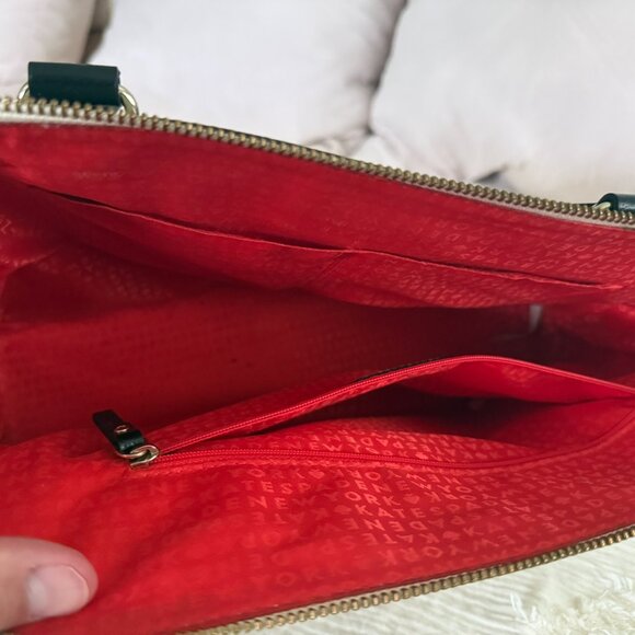 Kate Spade Classic Ivory and Black Satchel Bag w/ Red Interior - Picture 4 of 5